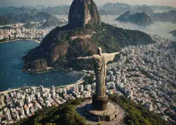 Empresas belgas iluminam o Cristo Redentor no Rio como parte de umza parceria entre os dois países
