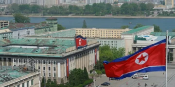 Tomada aérea feita na região central de Pyongyang, capital da Coreia do Norte.