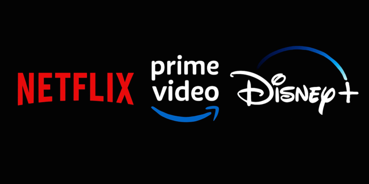 Logotipos dos principais streamings: Netflix, Prime Video e Disney+