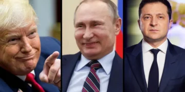 Donald Trump parece dar as mãos a Putin, enquanto "mostra a mão" a Zelenskyy 1 trump putin zelensky
