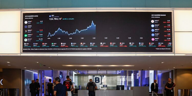 Painel na B3, em São Paulo, Brasil, em 17 de dezembro (Bloomberg)