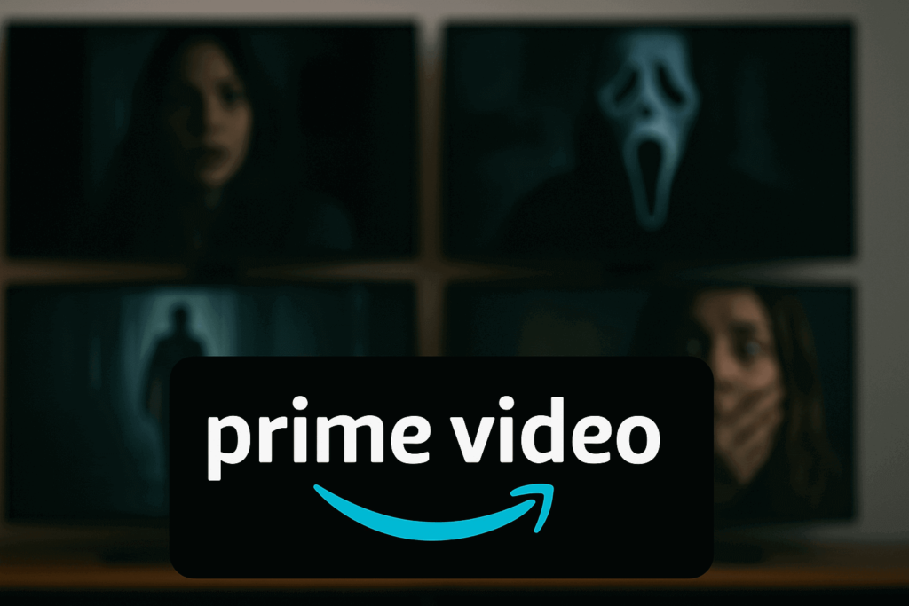 Filmes de suspense psicológico: Logo Amazon Prime Video com cenas de filmes ao fundo.