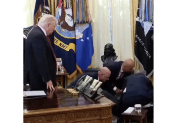 Representante farmacêutico desmaia atrás de Trump durante anúncio sobre corte nos preços de remédios para emagrecimento 7 Representante farmacêutico desmaia atrás de Trump durante anúncio sobre corte nos preços de remédios para emagrecimento