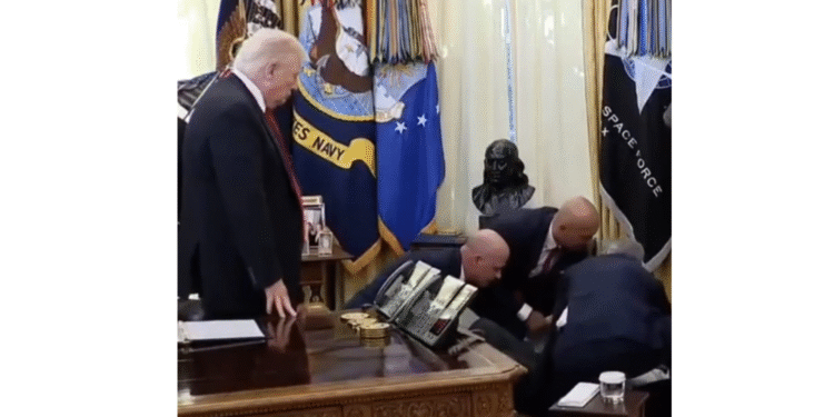 Representante farmacêutico desmaia atrás de Trump durante anúncio sobre corte nos preços de remédios para emagrecimento 14 Foto: Reprodução